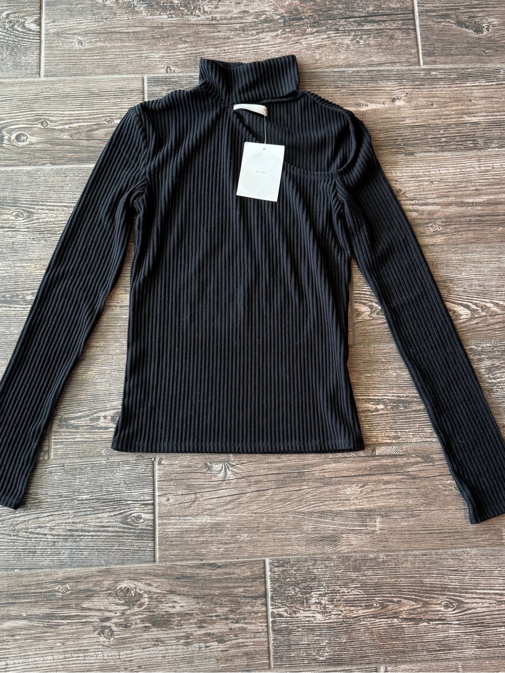 Oak + Fort Asymmetrical Cut Out Turtleneck Ribbed Sweater